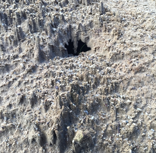 A super-mini cave with pumice sand stalactites.